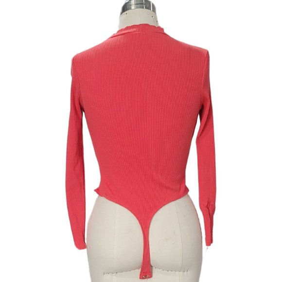 BRASS PLUM CORAL RIB KNIT BODYSUIT SIZE L - Picture 2 of 2